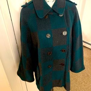 CARTONNIER green and black plaid cape coat